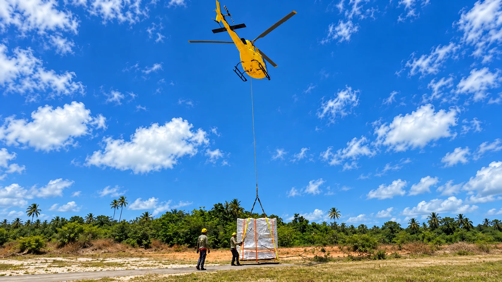 Levage d’une charge sous élingue par hélicoptère en Guyane